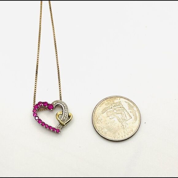 Ruby & Diamond Sterling Silver & 10k Vermeil Heart Necklace - Picture 2 of 7